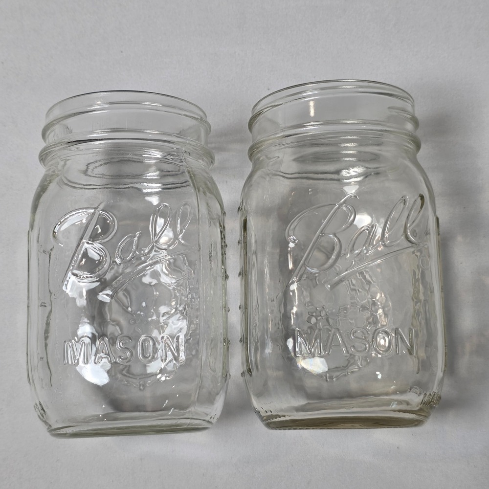 Ball Mason Jar 12oz Clear Embossed Fruit Harvest Glass Set of 2